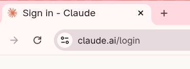 Browser tab reading 'Sign in – Claude' with the address bar showing claude.ai/login