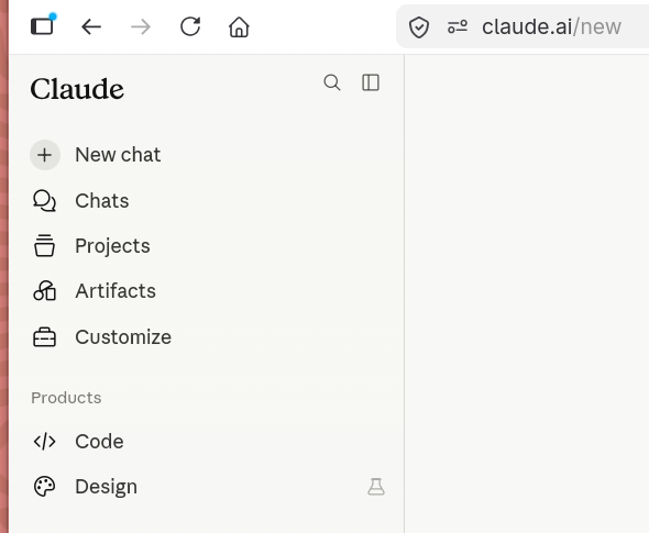 Claude's left sidebar listing New chat, Chats, Projects, Artifacts and Customize